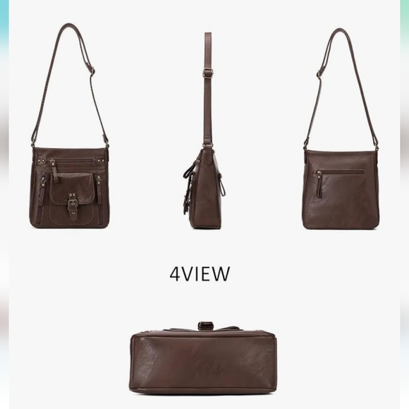 Coffee Brown Vegan High Capacity Crossbody Bag Purse Water Resistant Lightweight - Picture 5 of 11